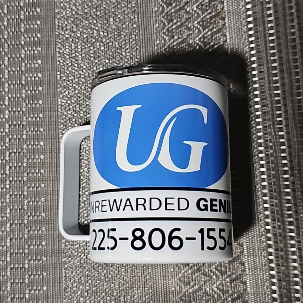 Unrewarded Genius 12oz Camper Mug Travel Coffee Mug NEW In Box‎